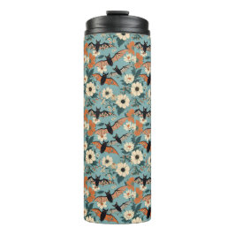 Blumen-Patchwork-Halloween-Fledermäuse und Blumen Thermosbecher