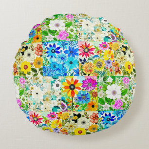 Blumen-Patchwork-Kunst Aquarell-Blumen Rundes Kissen