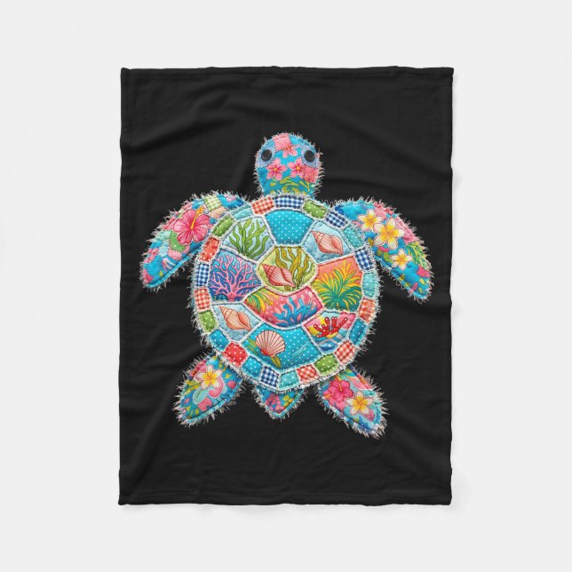 Blumen-Patchwork-Schildkröte Sommer Retro Strand M Fleecedecke (Vorderseite)