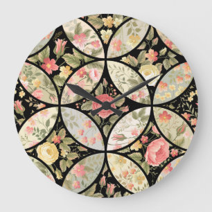 Blumen-Patchwork-Vintage-Nahtloses Muster Große Wanduhr