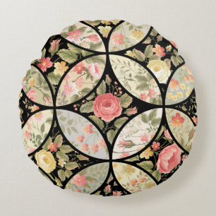 Blumen-Patchwork-Vintage-Nahtloses Muster Rundes Kissen