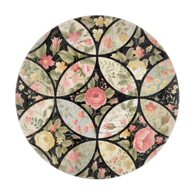 Blumen-Patchwork-Vintage-Nahtloses Muster Schneidebrett (Vorderseite)