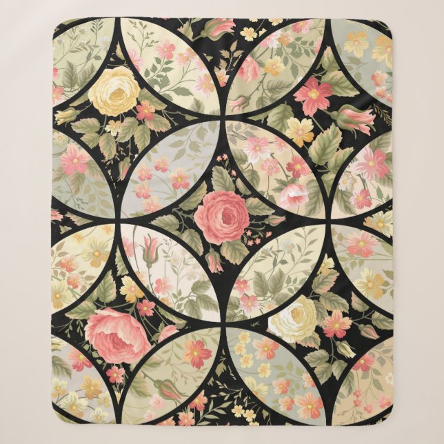 Blumen-Patchwork-Vintage-Nahtloses Muster Sherpadecke (Vorderseite)