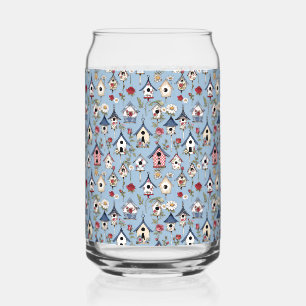 Blumen-Patchwork-Vogelhäuschen und himmelblauer Hi Dosenglas