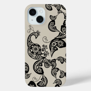 Blumen-Pfau-Boho-Vintage-künstlerische Deco-Hülle iPhone 15 Hülle