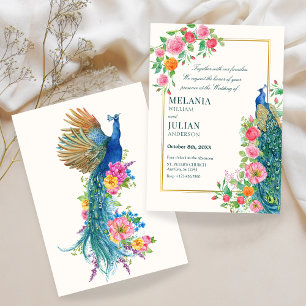 Blumen-Pfau-Hochzeitseinladung Einladung