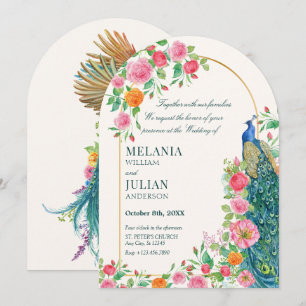Blumen-Pfau-Hochzeitseinladung Einladung