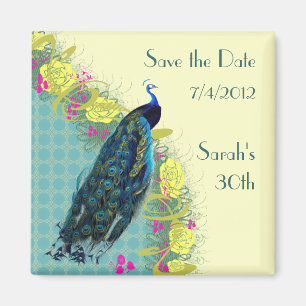 Blumen-Pfau-Save-the-Date-Magnet Magnet