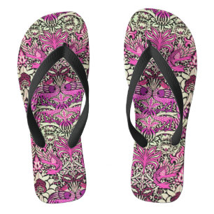 BLUMEN,PFauen UND DRACHEN ,Rosa Schwarz Weiß Flip Flops