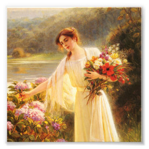 Blumen pflückend, schöne Dame von Albert Lynch Fotodruck