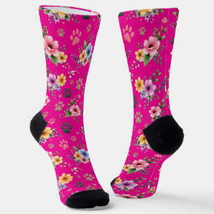 Blumen- & Pfotenabdruck-Muster-Socken – Süße Paste Socken