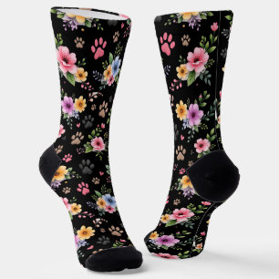 Blumen- & Pfotenabdruck-Socken – Süße Pastell-Haus Socken