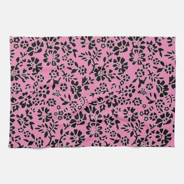 BLUMEN/ PINK & SCHWARZE KÜCHE HAND TOWEL! GESCHIRRTUCH (Horizontal)