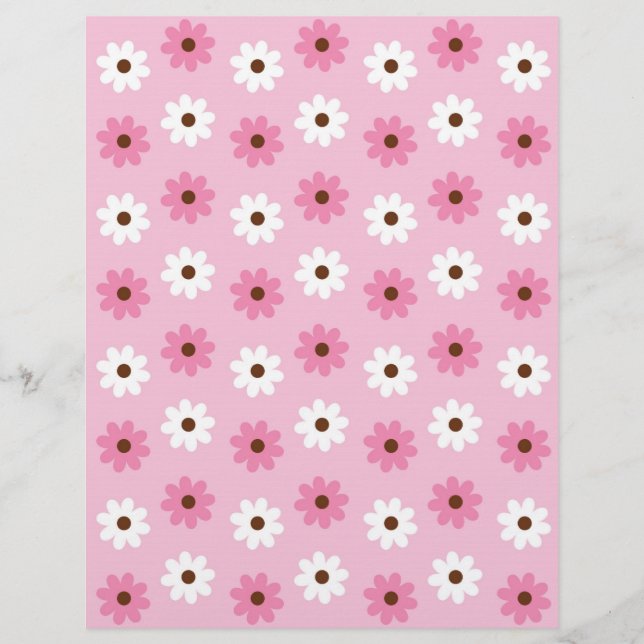 Blumen Pink White Baby Scrapbook Paper (Vorderseite)