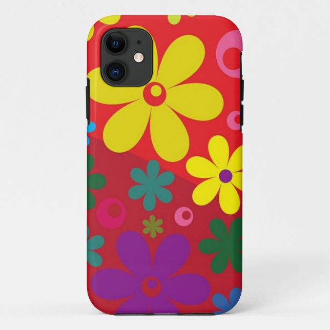 Blumen-Power auf Rot Case-Mate iPhone Hülle (Rückseite)