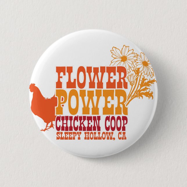 Blumen-Power-Huhn-Korb Button (Vorderseite)
