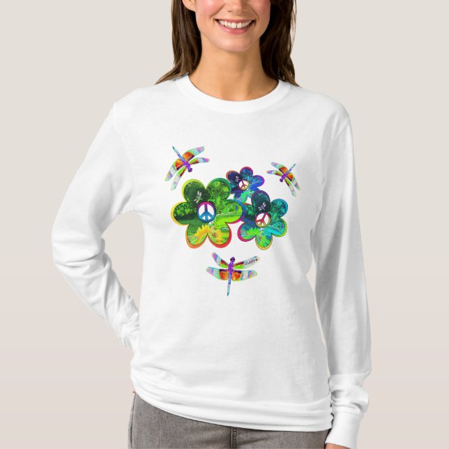 Blumen-Power-psychedelische Libelle T-Shirt (Vorderseite)