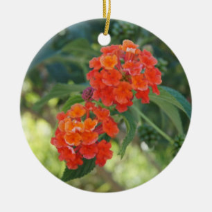Blumen-Power-u. Natur-Verzierung - rote Lantanas Keramikornament