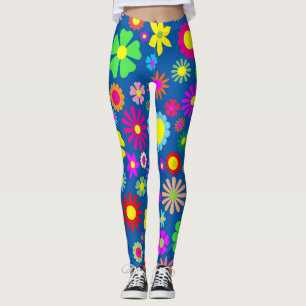 Blumen-Powermuster auf Blau Leggings