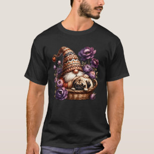 Blumen-Pug-Vater-Gnom für Blumen-Gartenliebhaber u T-Shirt