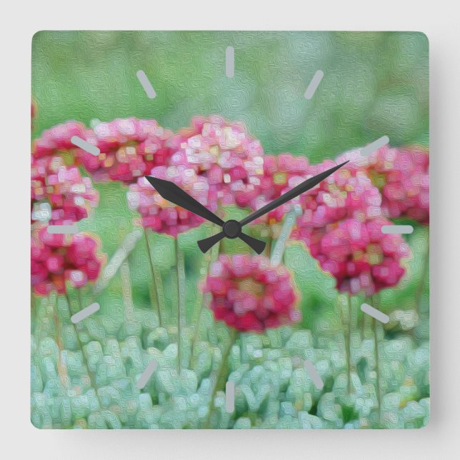 Blumen Quadratische Wanduhr (Vorderseite)