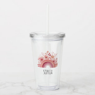 Blumen-Regenbogen-Mädchen-Tasse personalisierter N Acryltrinkbecher