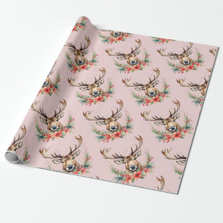 Blumen-Rentier im Vintage-Weihnachtsstil Geschenkpapier