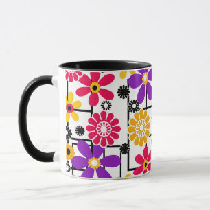 Blumen Retro, hell Retro, floral, rot und gelb Tasse