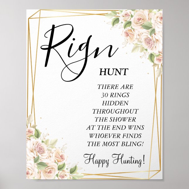Blumen-Ring-Ring-Brautparty-Spielschild Poster (Vorne)
