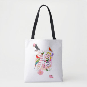 Blumen-Rippenkäfig und Vögel Surrealer Naturposter