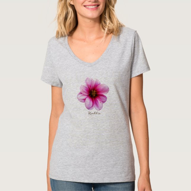 Blumen-rosa Dahlie mit Text alle Farben T-Shirt (Vorderseite)