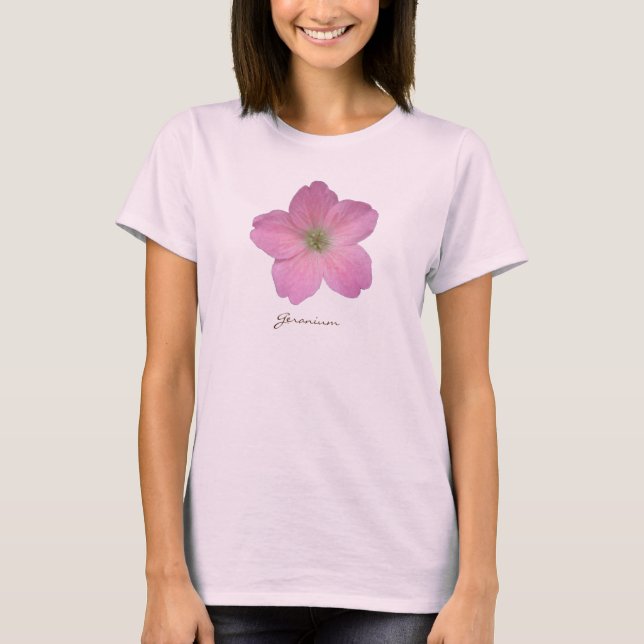 Blumen-rosa Pelargonie mit Text alle Farben T-Shirt (Vorderseite)