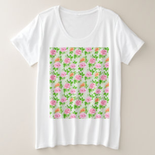 Blumen-Rosa-Rosen-Muster Große Größe T-Shirt