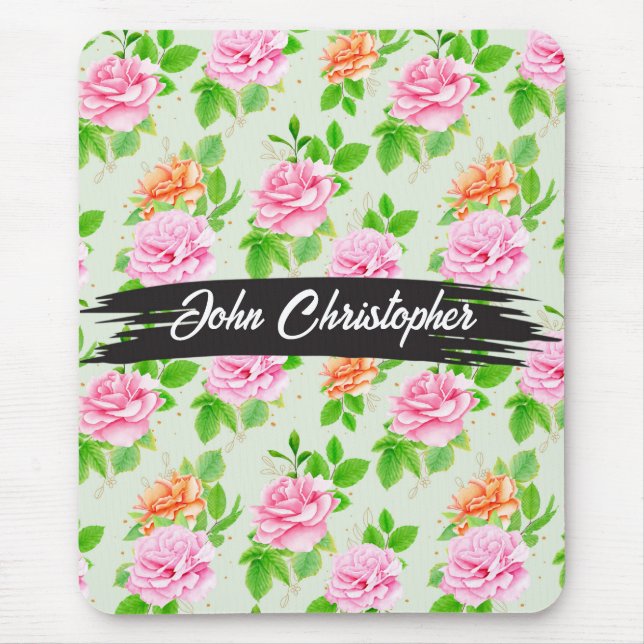 Blumen-Rosa-Rosen-Muster Mousepad (Vorne)