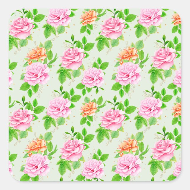 Blumen-Rosa-Rosen-Muster Quadratischer Aufkleber (Vorderseite)