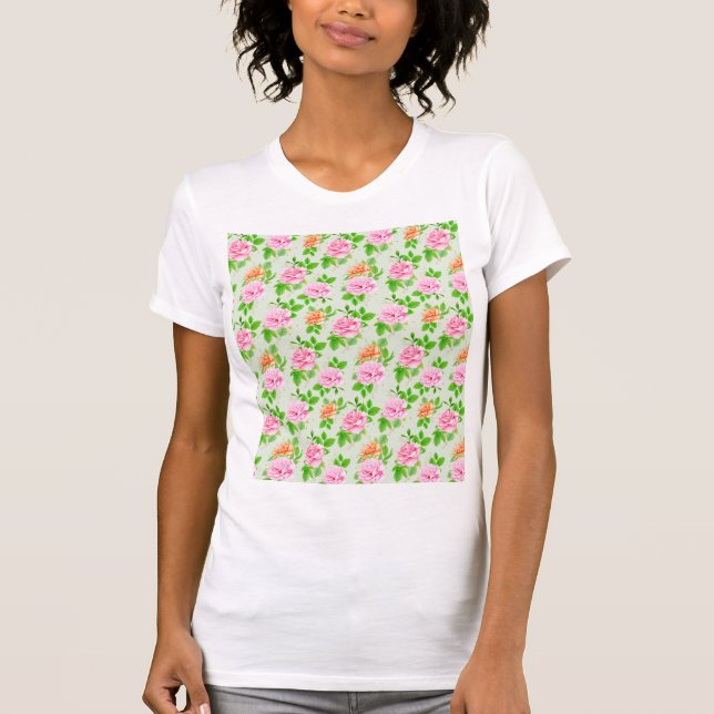 Blumen-Rosa-Rosen-Muster T-Shirt (Vorderseite)