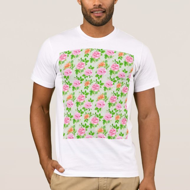 Blumen-Rosa-Rosen-Muster T-Shirt (Vorderseite)