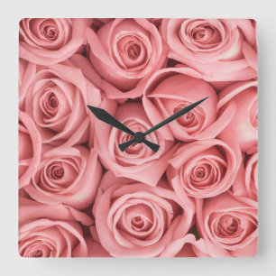 Blumen   Rosa Rosen Quadratische Wanduhr