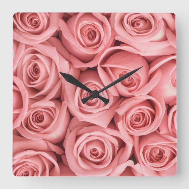 Blumen | Rosa Rosen Quadratische Wanduhr (Vorderseite)