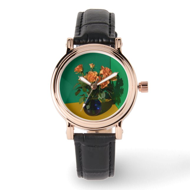 Blumen | Rose in Vase Armbanduhr (Vorderseite)