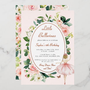 Blumen-Roségold-Schmetterling-Ballerina-Kindergebu Folieneinladung