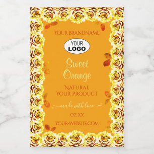 Blumen-Rosen Orange Gelbe Produktlabels Logo hinzu Lebensmitteletikett