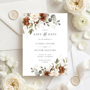Blumen-Rost-Grün-Hochzeit Termin merken Einladung