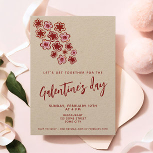 Blumen Rot Pink Freunde Galentine`s Day Kraft Einladung