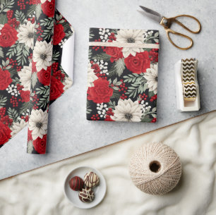 Blumen-Rot-Weiß-Weihnachtsmuster-Geschenk Geschenkpapier