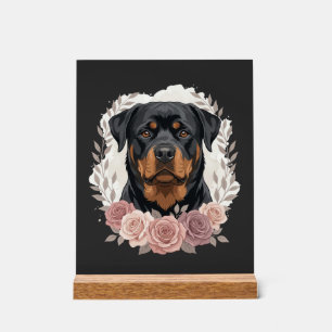 Blumen-Rottweiler-Hundeporträt-Sublimation Acrylschild