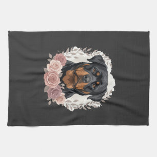 Blumen-Rottweiler-Hundeporträt-Sublimation Geschirrtuch