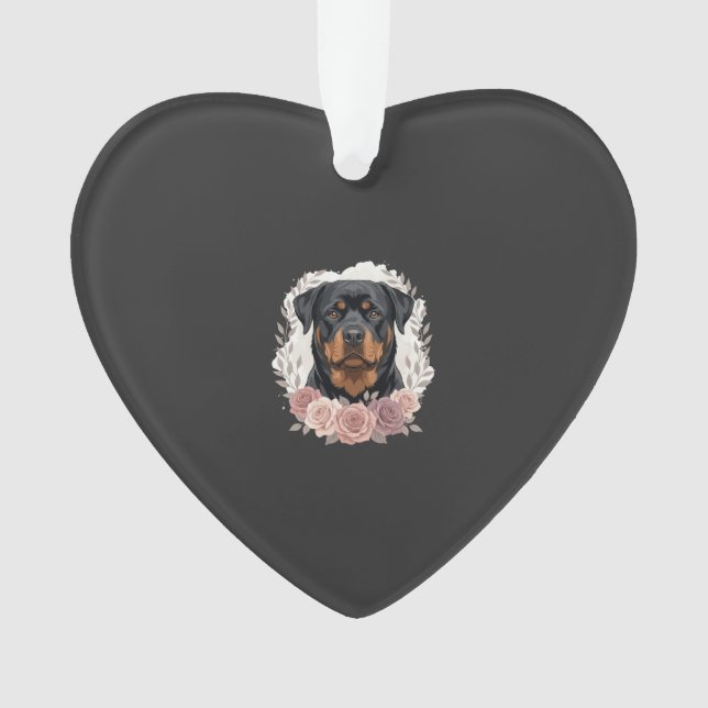 Blumen-Rottweiler-Hundeporträt-Sublimation Ornament (Vorderseite)