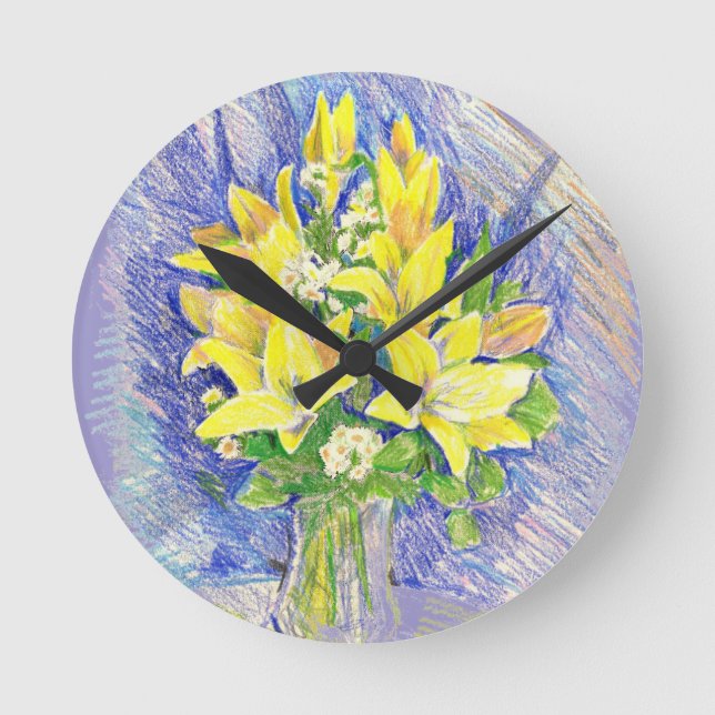Blumen Runde Wanduhr (Vorderseite)