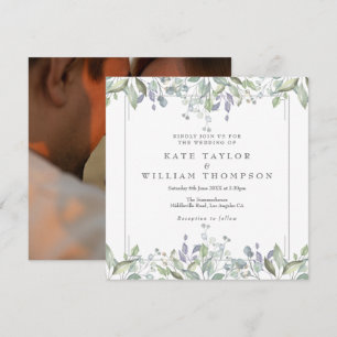 Blumen-Salbei und Flieder Quadrat Foto-Hochzeit Einladung